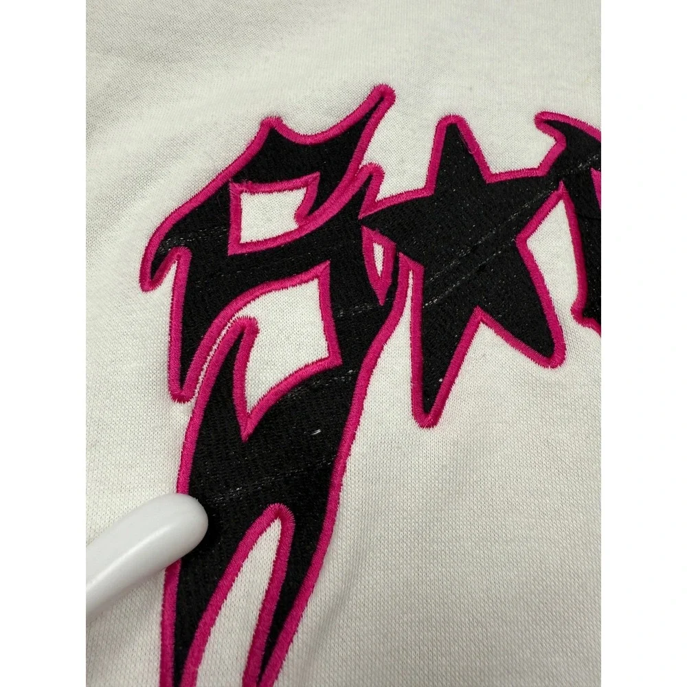 Spider Worldwide Y2K Full Zip Hoodine Face Mask Eyes White Pink Adult S Oversize